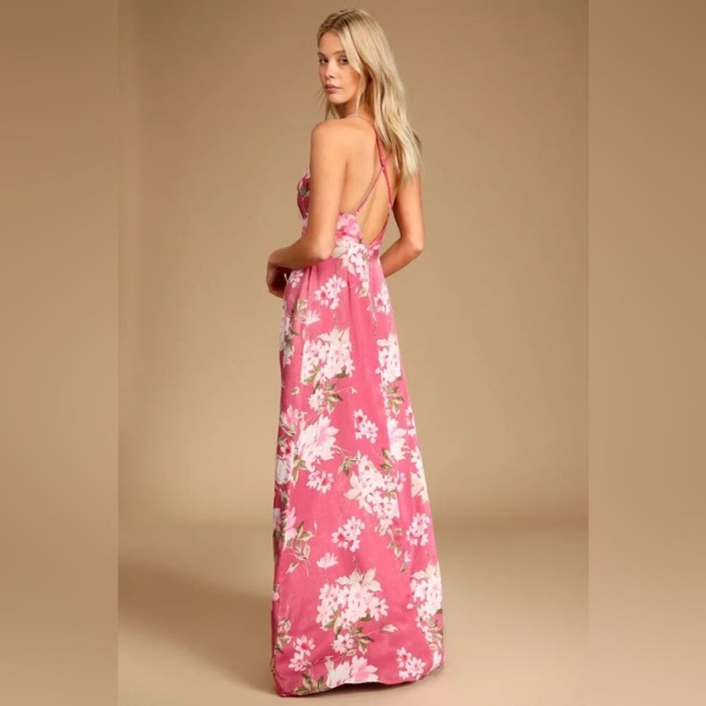 Lulu's Pink Spaghetti Strap Floral Maxi Dress Small - Picture 3 of 8